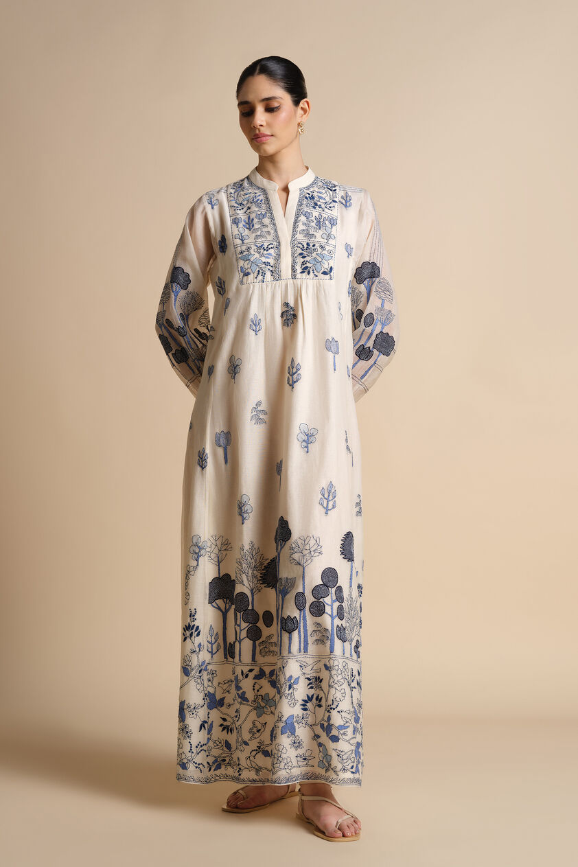 Peregrine Hand-embroidered Kantha Mul Kaftan - Ivory, Ivory, image 1